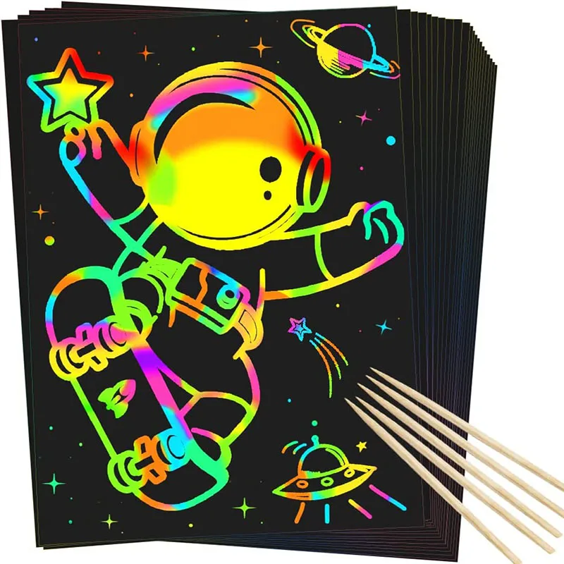 Starthi 60Pcs Scratch Art Paper for Kids - Rainbow Magic Scratch Off Paper  Art and Craft Kit Scratch Note Black Doodle Pads with 4 Stencils 5 Wooden  Stylus for Party Favor Game