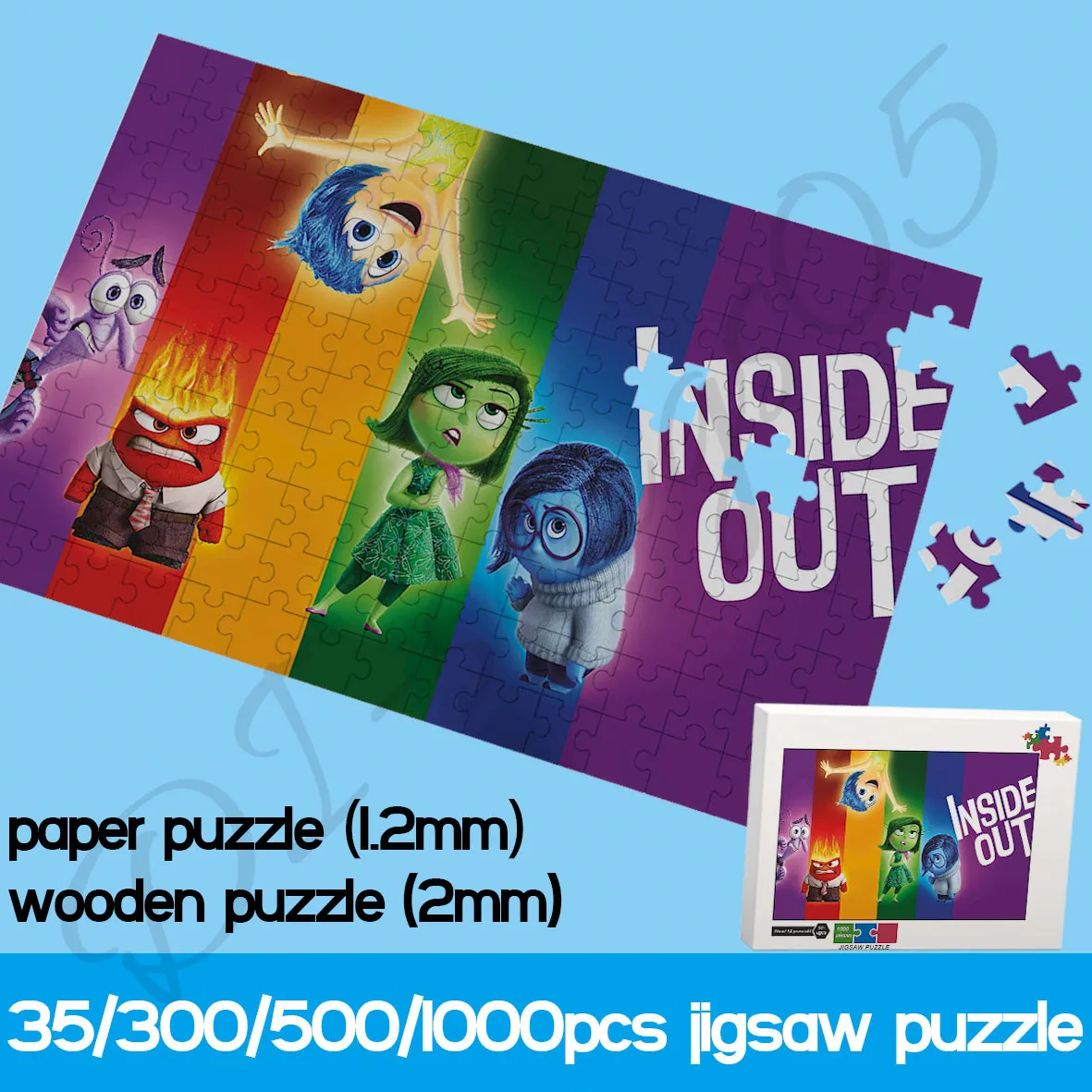 Inside Out 1000 Piece Puzzles for Kids Disney 3D Animated Movie Paper and Wooden Jigsaw Puzzles Decompress Recreational Toys