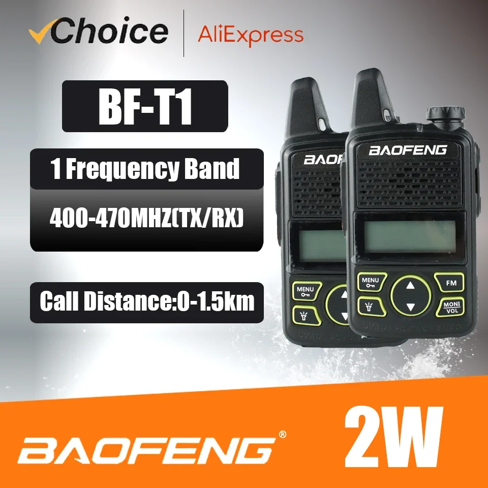 Baofeng Official Store 2PCS MINI Walkie Talkie BF-T1 UHF USB Charger Portable 5W Two Way Radio 1500mAh Kids Gifts Pocket Radio 2