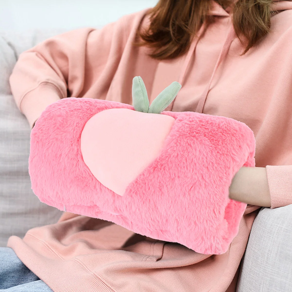 

Homoyoyo Faux Fur Handmuffs Rabbit Fur Hand Peach Pattern Winter Hand Muffs Plush Hand Wrist Hand Warmer Women Girls Ladies