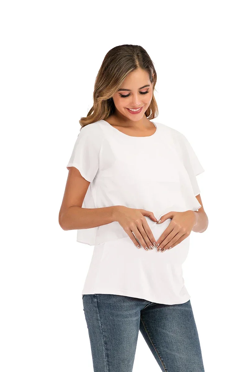 New Summer Women Pregnant Nursing T-Shirts Women's Wrap Tops Sleeveless Double Layer Blouse Tees Pregnant Clothes 4