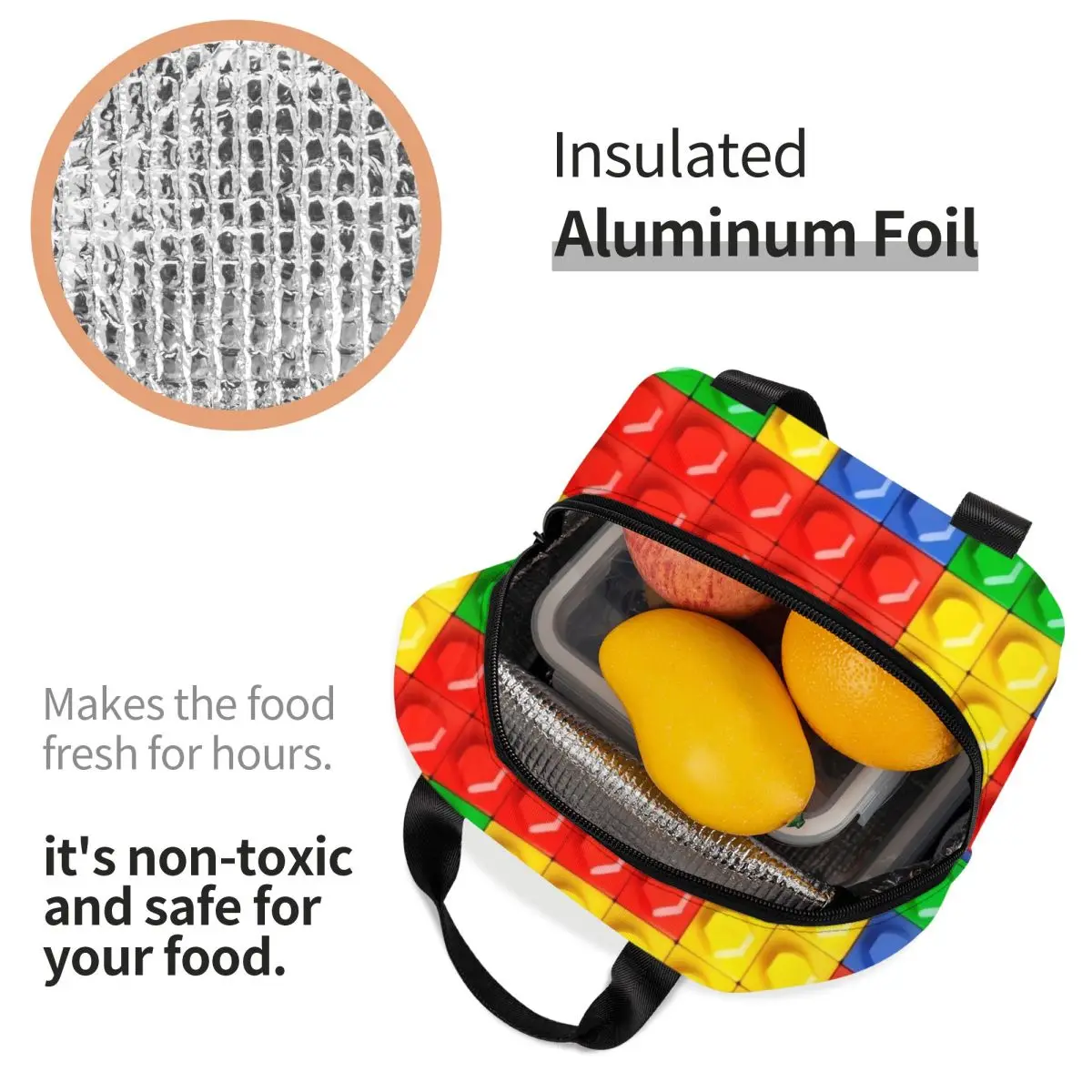 Custom Brick Builder Blocks Master Builder Insulated Lunch Tote Bag for Women Resuable Cooler Thermal Food Lunch Box Children 5