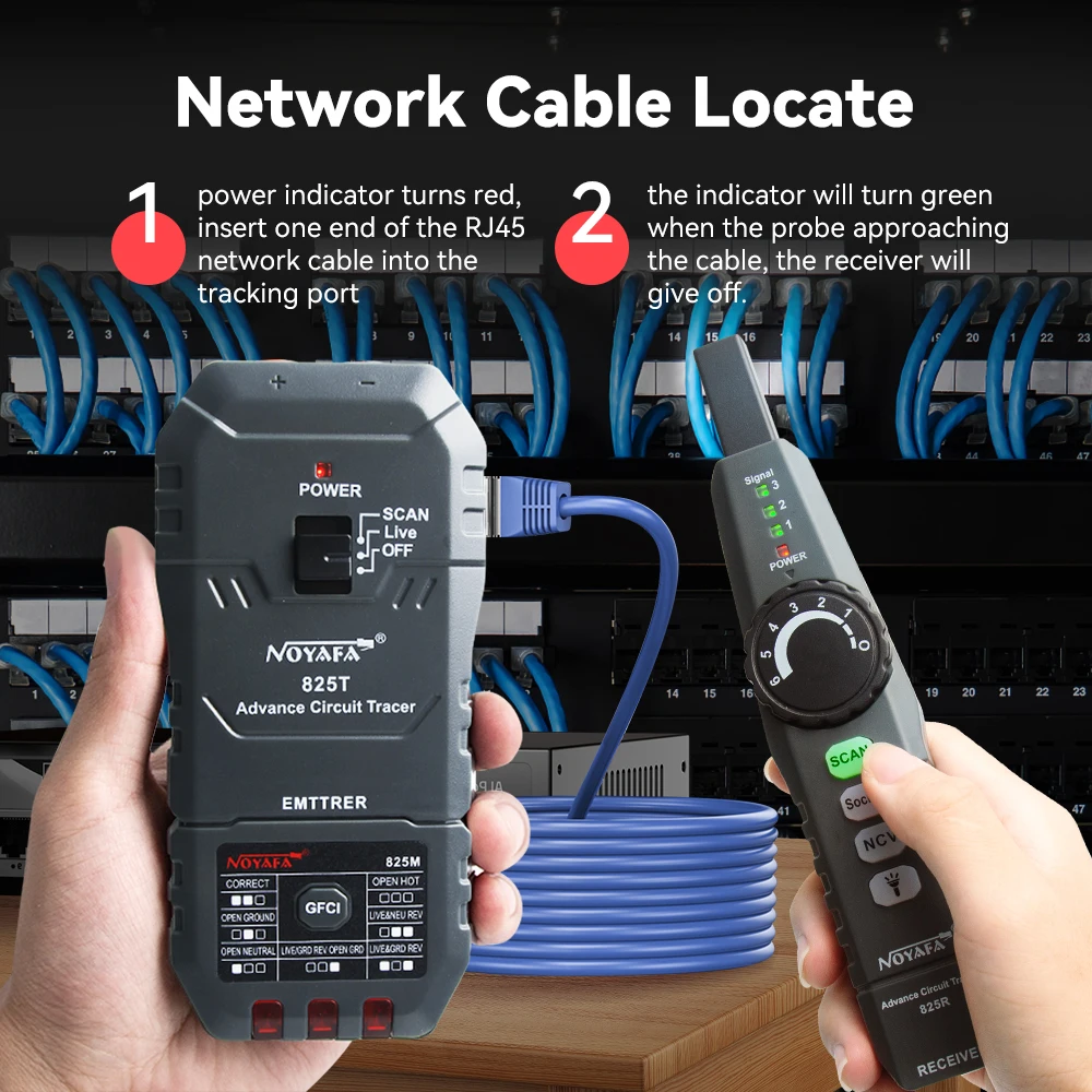 NOYAFA Network Cable Tester NF-825TMR Underground Cable Finder High & Low Voltage Cable Locator Wire Detector Cable Tracker 3