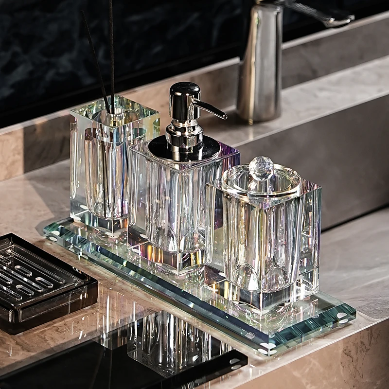 Modern Luxury Crystal Bathroom Supplies Kit Hand Sanitizer Bottle Set Soap Box Comb Rack Aromatherapy Bottle Lotion