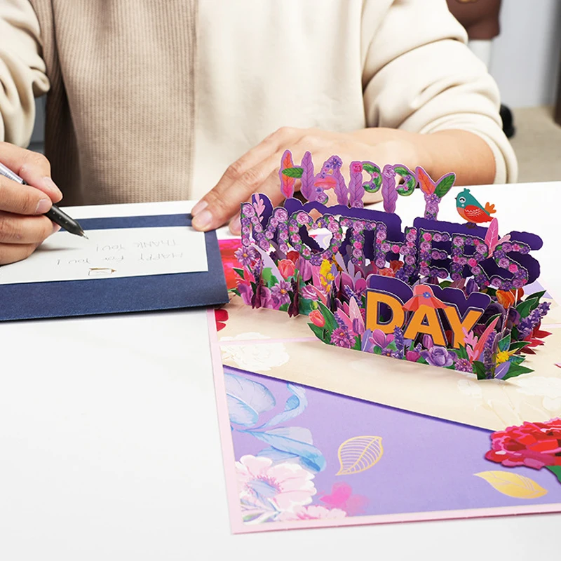 Greeting cards 3D Happy Mother's Day pop-up flower blessing card with envelope for mom wife birthday