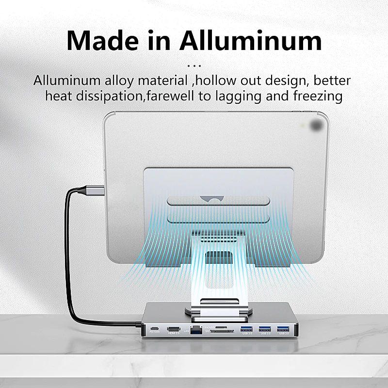 Type-C Hub ipad holder HDMI 4K 60HZ HD Type-C 100W PD SD/TF Slot Reader USB 3.0 5Gbps for iPad Pro Tablet Docking Station