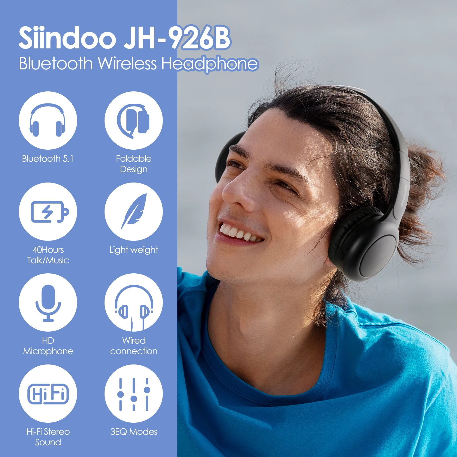 Bandeau Bluetooth Sport Connecté Casque Sans Fil Bleu