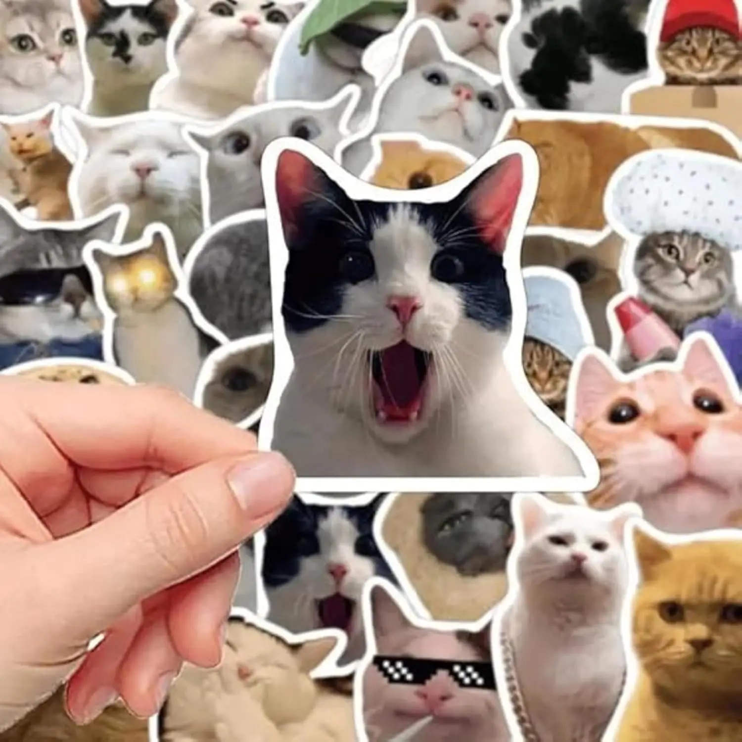 50Pcs 재미 있은 고양이 스티커 방수 귀여운 현실적인 고양이 데칼 노트북 전화 케이스 스크랩북 수하물 DIY 장식 어린이 선물