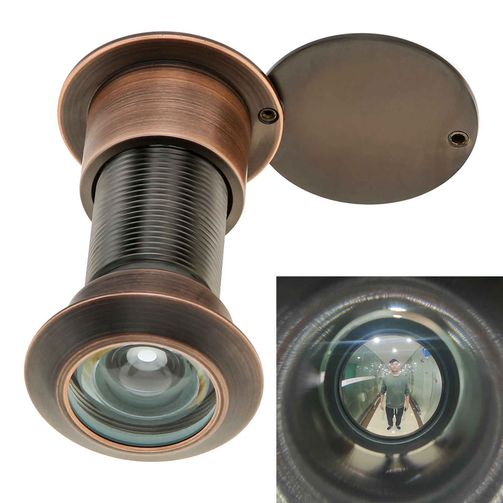 

220 Degree ORB 28mm Door Viewer Peep Hole HD Glass Lens Brass Wide Angle Security Peephole for 42-68mm Door with Privacy Cover