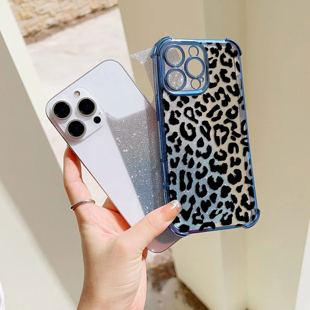 INS Brown Leopard Print Plating Anti-Fall Phone Case