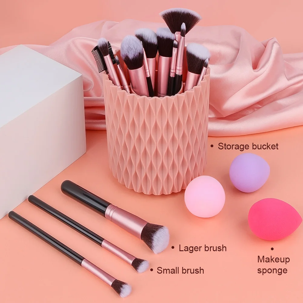 Set di 14 pennelli per il trucco: pennelli morbidi per ombretto, eyeliner, sopracciglia, fondotinta, illuminante, correttore, fard, labbra. Strumento di bellezza._voghion.com