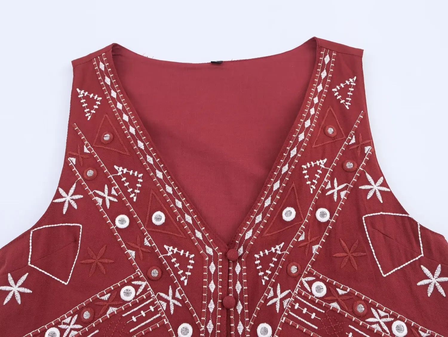 KONDALA Casual Chic Rot Stickerei Frauen Anzug V-ausschnitt Ärmellose Weste Breite Bein Shorts Mode 2025, Sommer Boho V-ausschnitt Frauen Sets – Detail 5