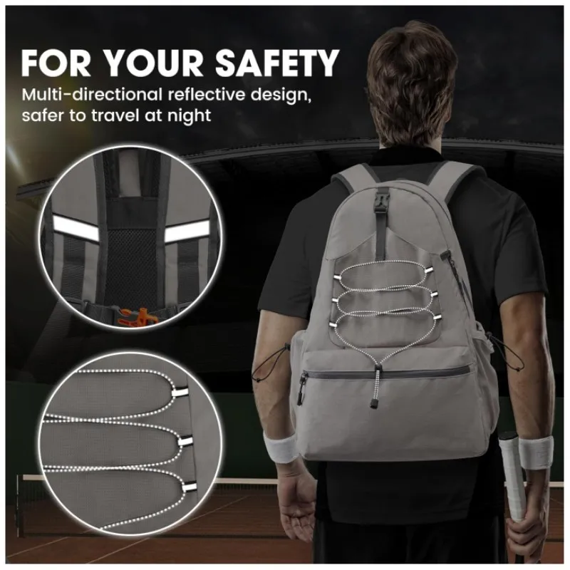 Tennis Bag Portable Tennis Backpack Large Capacity Ball Pack Racket Storage Daypack Outdoor Pickleball Bag with Shoe Compartment 4