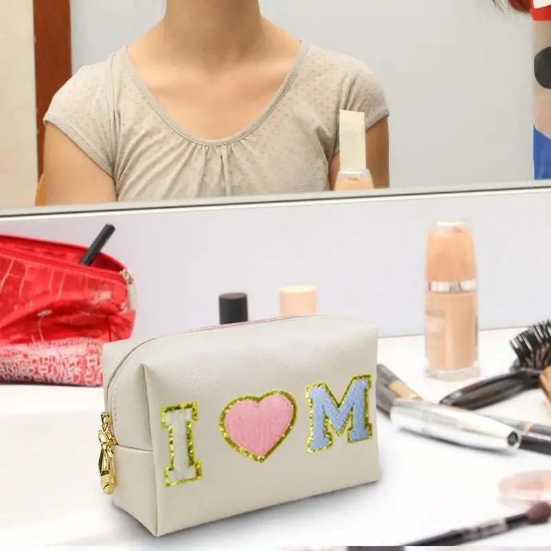 Waterproof Nylon Makeup Bags Trousse Maquillage With Chenille Letter Patch  S/m/l/xl Size Outdoor Toiletries Girl Cosmetic Bag - Cosmetic Bags & Cases  - AliExpress