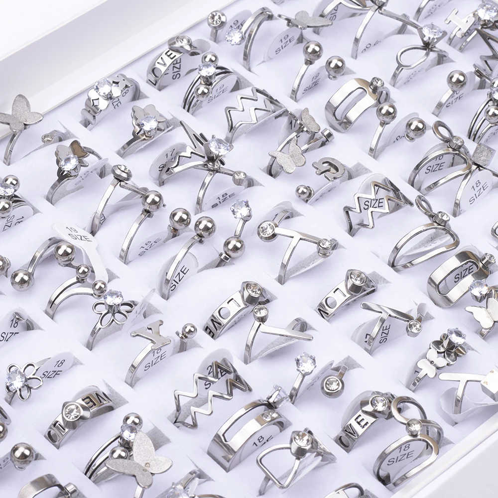 Wedding Rings Finger Rings Womens Ring Jewelry Rings Ring Jewelry Cubic Zircon Ring 20 Pieces/Lot Irregular Waterproof Butterfly LOVE Heart Stainless steel Zircon Wedding Ring for Women Party