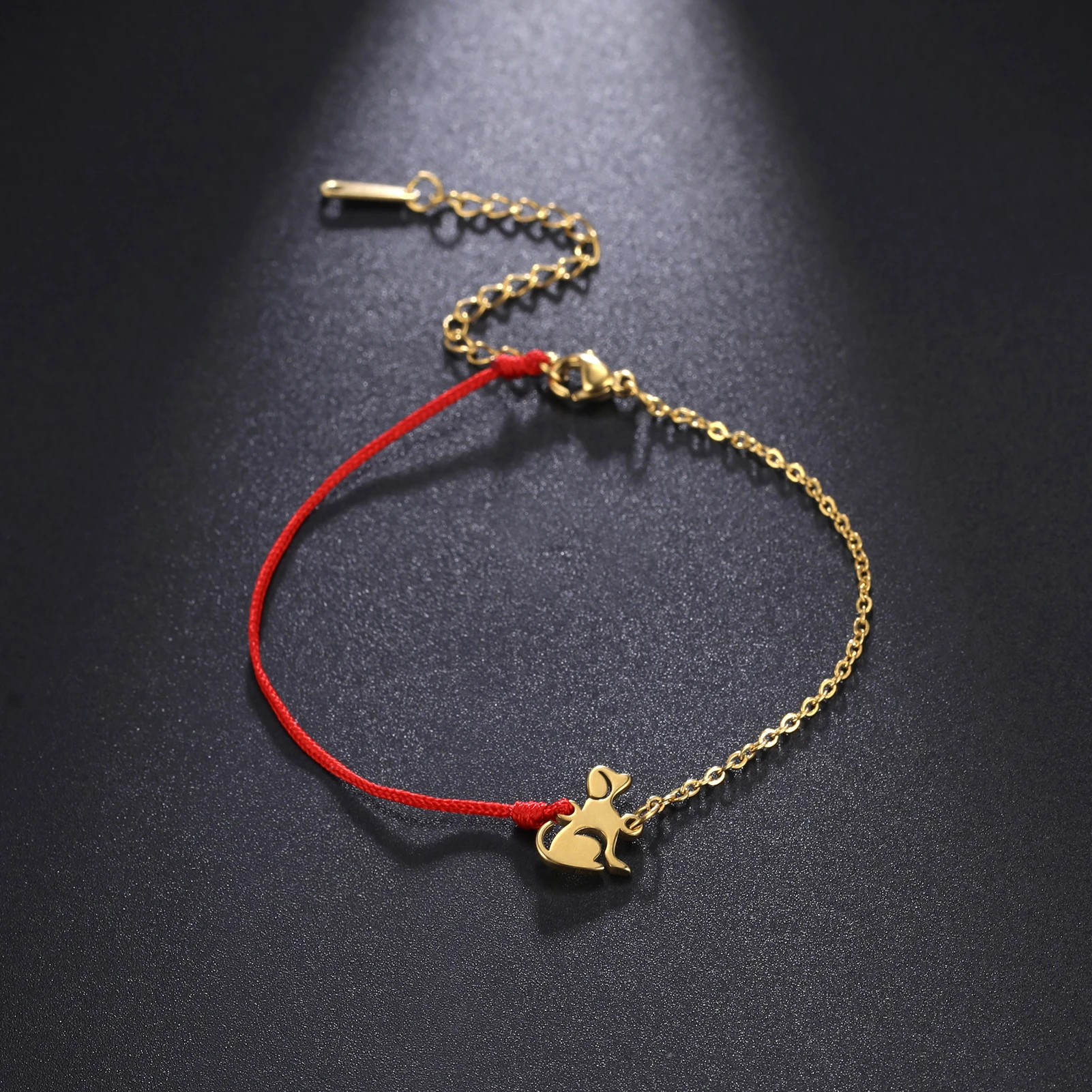 Cute Dog Women's Hand Bracelet Wax Cord Stainless Steel Gold Color - PeticaDeals