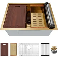 26 Inch Kitchen Sink, 26x18 Inch Single Bowl Undermount Sink with Single Track, 16 Gauge Gold Stainless Steel Workstation Sink 1
