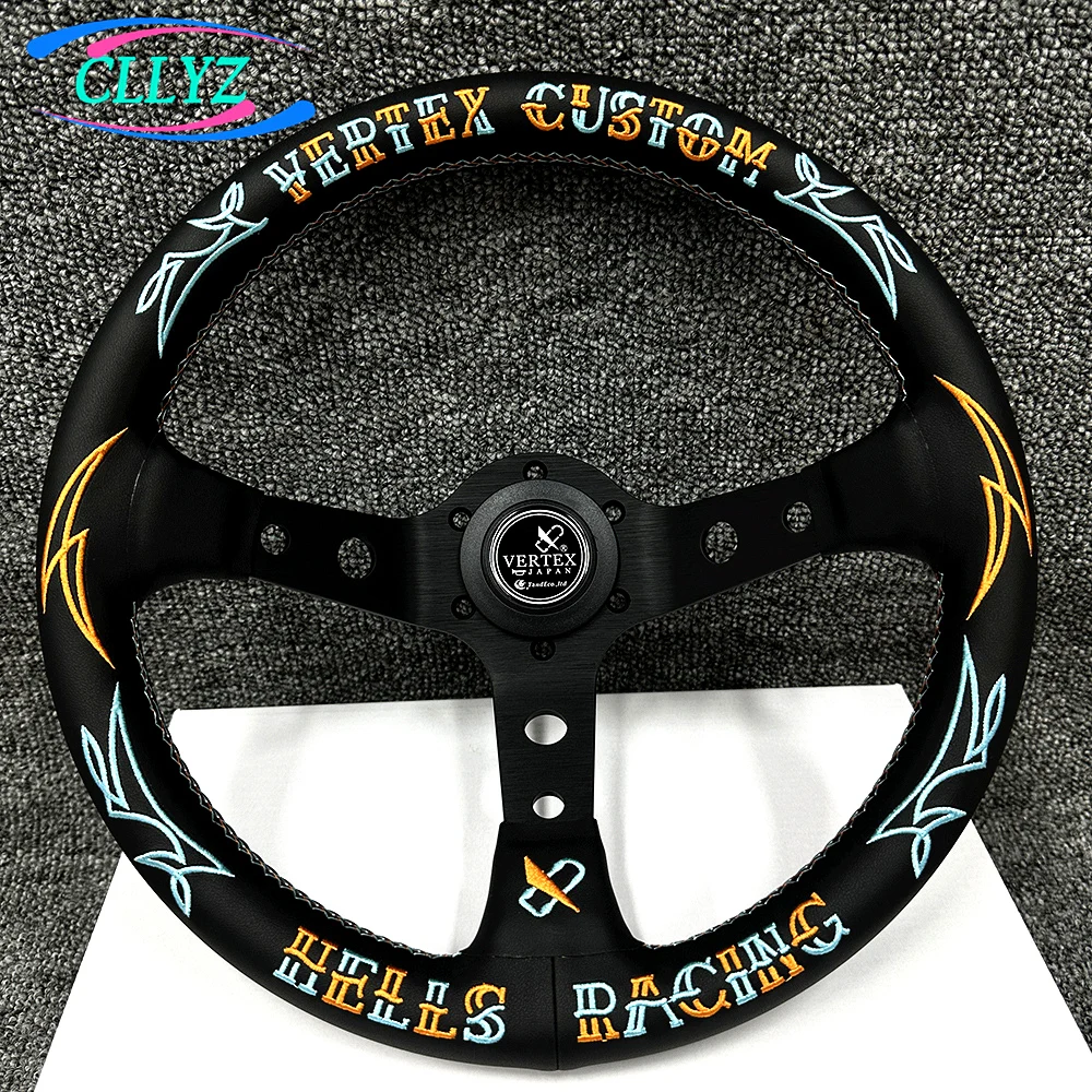 유니버설 12.5인치 320mm VERTEX 커스텀 레이싱 스티어링 휠 리얼 가죽 자수 JDM 헬스 스포츠카 액세서리용