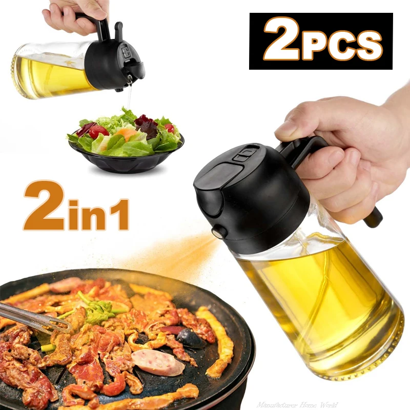 Oil Sprayer for Cooking 2 in 1 Spray & Pour Olive Oil Dispenser 16oz 500ml Plastic Spray Bottle Kitchen Barbecue Gadgets oil sprayer