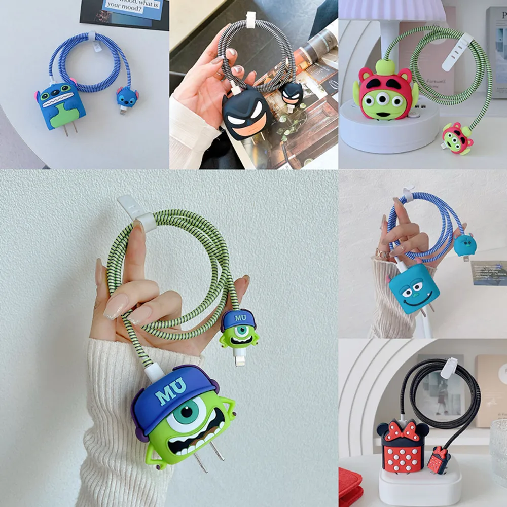 4Pcs Set Cable Protector for iPhone / iPad 18W/20W Charger Protector Case 3D Cartoon Cable Management Phone Wire Cord Organizers