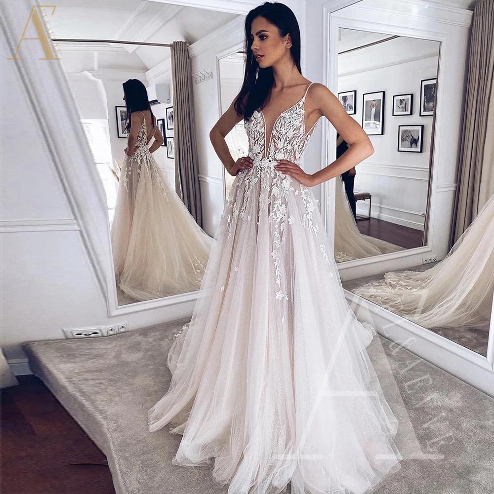 

Белое свадебное платье из тюля, свадебное платье для женщин 2024, платье невесты с V-образным вырезом на бретельках, элегантные и красивые женские платья