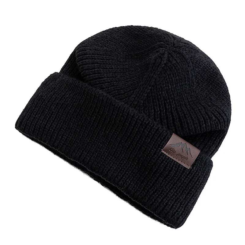 Hot Sale CITY Leather Label Winter Hat Plush Fur Lining Keep Warm Cap Stylish Soft Beanie Hat For Men Women Outdoor Knitted Hat