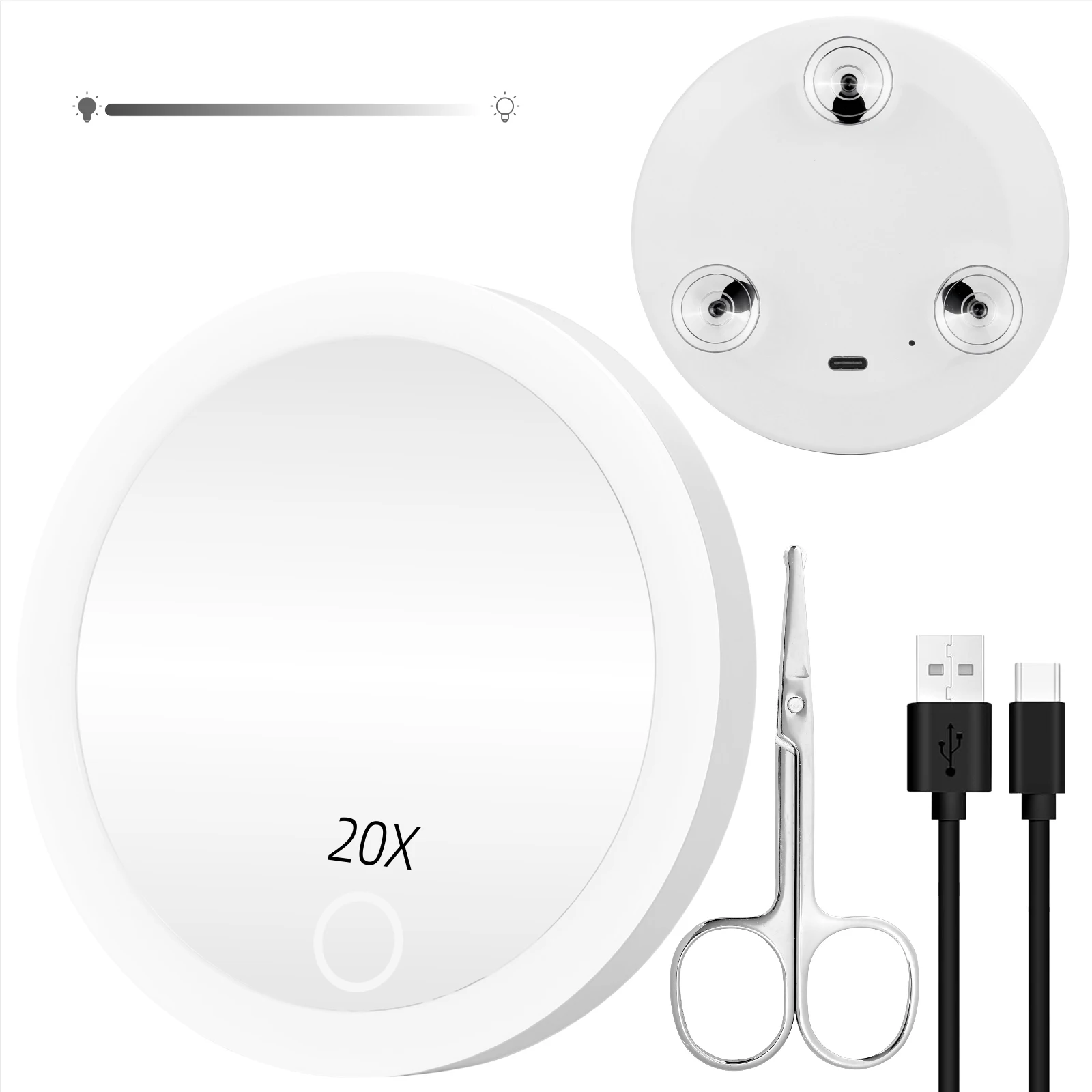 Makeup Mirror Magnifying Mirror 4" Compact Mirror Natural LED Light Rechargeable Lighted Travel 3 Suction Cups