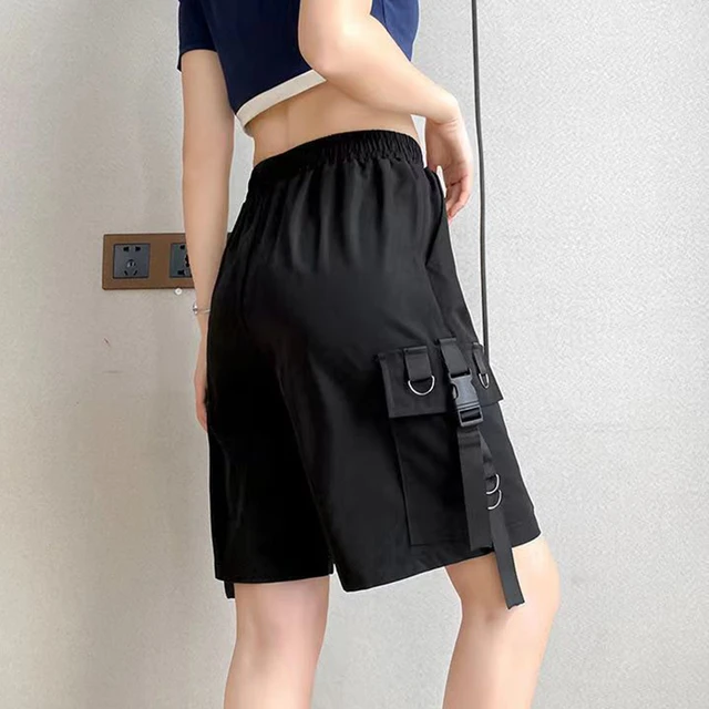 Goes Black Cargo Shorts  Knee Length Womens Cargo Shorts - Harajuku Pants  Women 2023 - Aliexpress