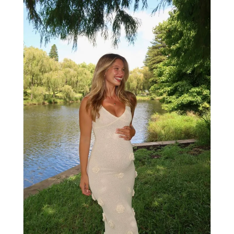 Knit Sweater Floral Halter Dresses Women Backless Lace-Up Patchwork V-Neck Fashion Slim Knitwear Female Party Maxi Dress