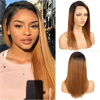Lace Human Hair Wigs 18 Inch Long Ombre Brown Straight Brazilian Hair Wigs Red Colored Human Hair with Baby Hair