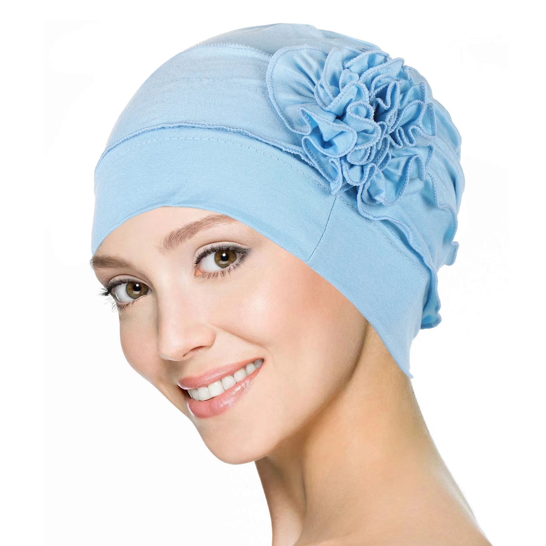 

Muslim Women Big Flower Hijab Women Hat Chemo Cap Islamic Ruffle Bonnet Cancer Beanie Scarf Turban Wrap Cap Hair Accessories