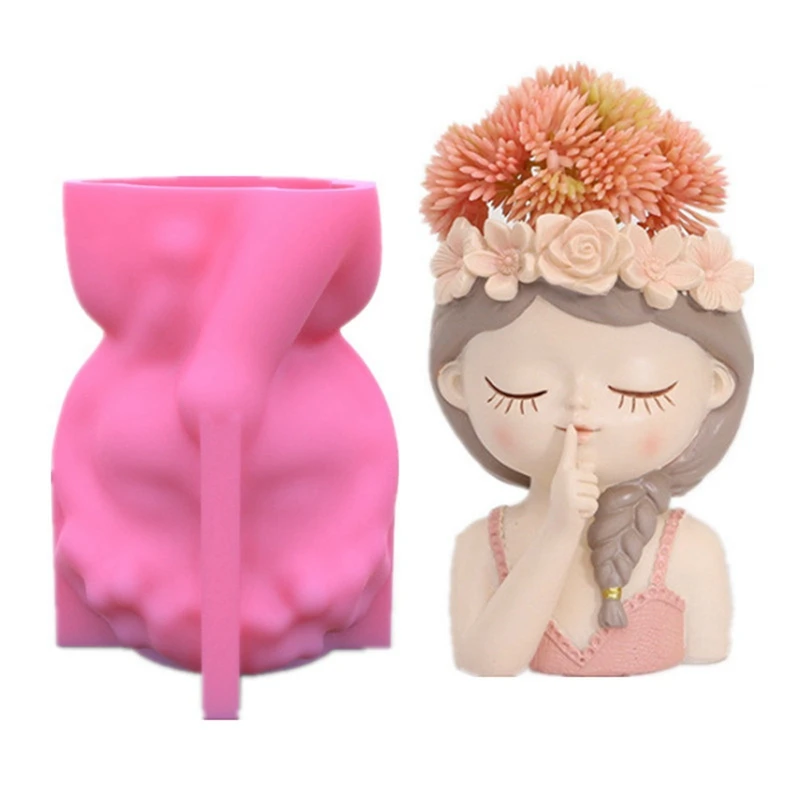 3D Girl Head Flower Pot Mold Succulents Planter Silicone Mould DIY Crafts Home Decorations Casting Tools Silicone Molds