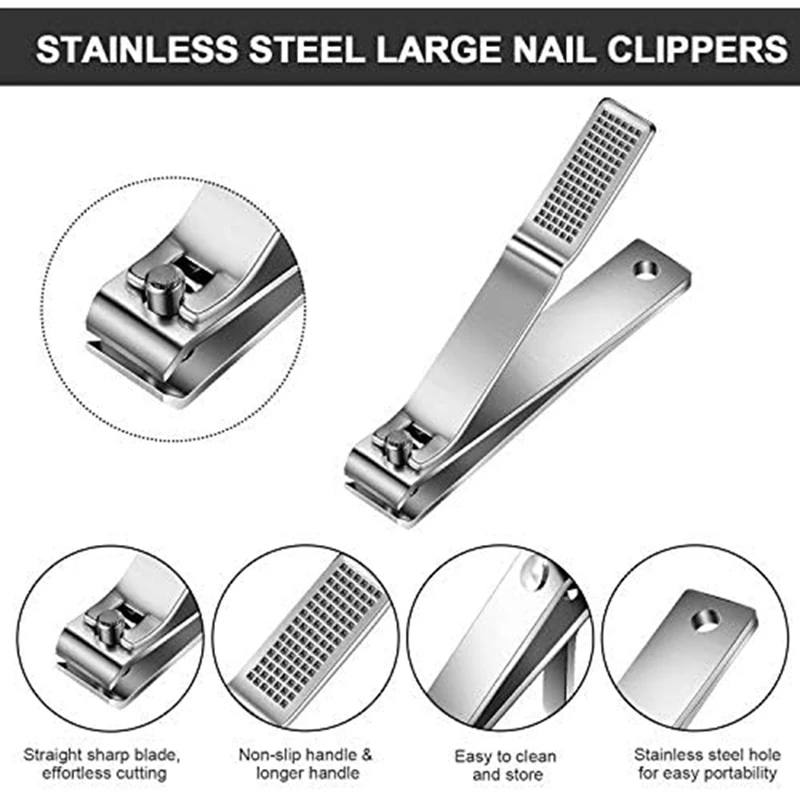 Toenail Clippers Straight Edge Toenail Clippers For Men Women Thick Nails, 6PCS,Silver