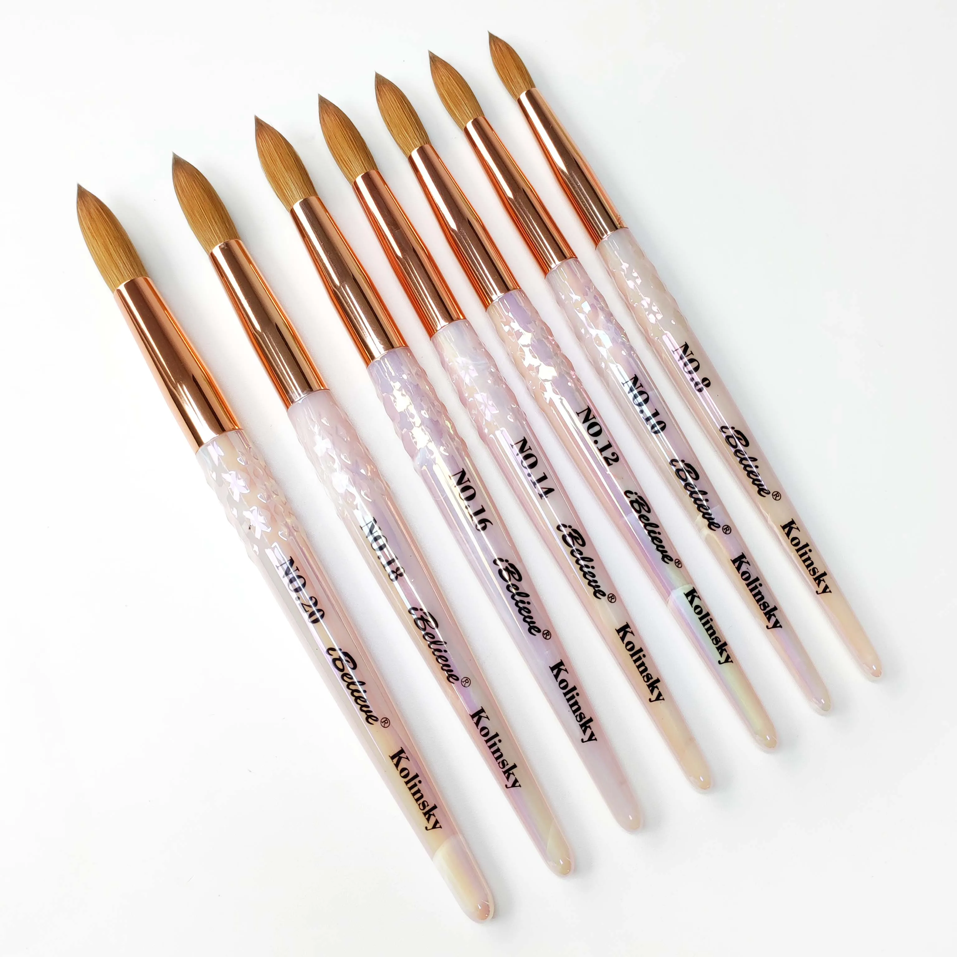 100% Kolinsky Sable Acrylic Nail Brush 1pcs Round Pink Kolinsky Hair Soft And Elastic  Nail Art Brush Wholesale 6