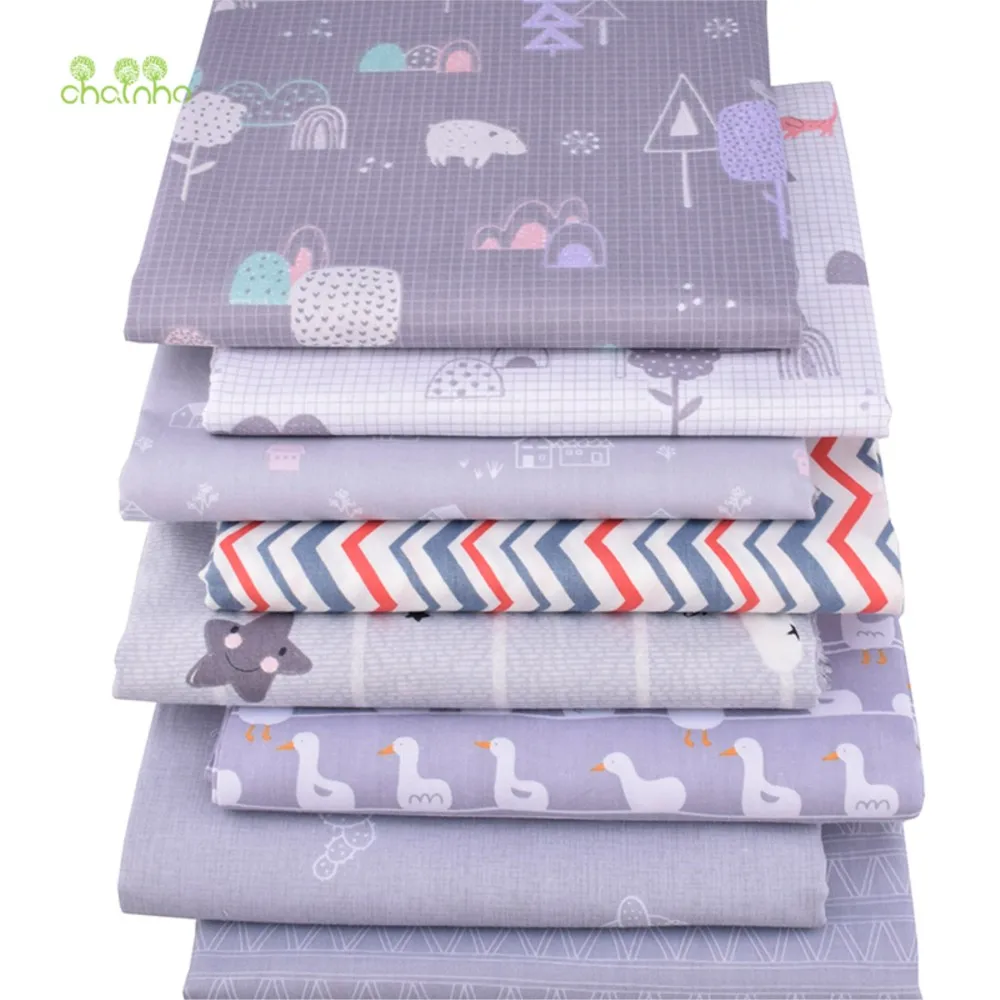 Chainho,Printed Twill Weave Cotton Fabric,Patchwork Cloth,DIY Sewing Quilting Material,Gray Cartoon Serie,8 Designs,2 Size,QC345