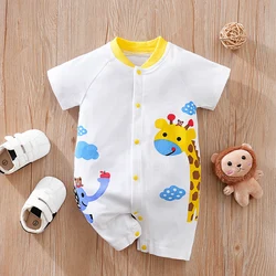 Summer Boys and Girls Cute Cartoon Animal Print All Cotton Casual Comfortable Short Sleeve Baby Clothing Bodysuit