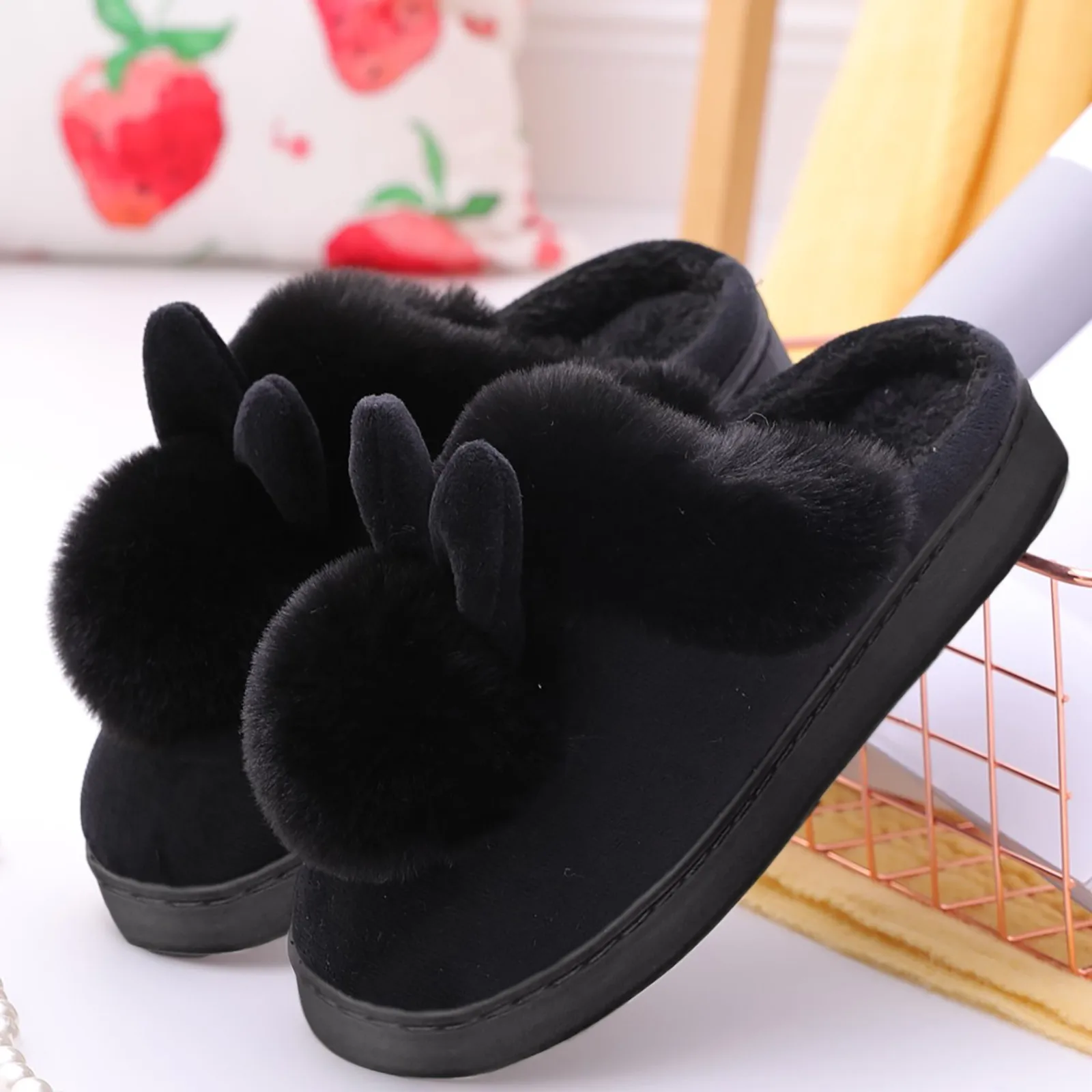 Women Indoor Winter Slippers Rabbit Shape Furry Ears Flat Comfort Shoes Cute Soft Women Home Keep Warm Slippers 2023 Hot Sale