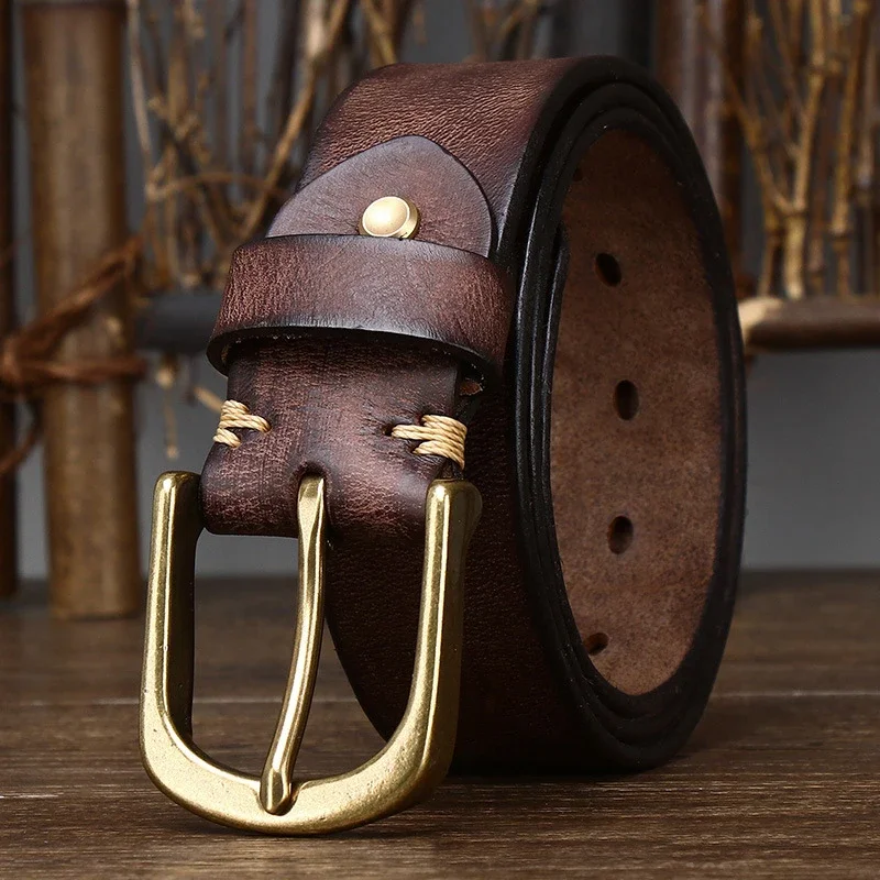 2024 New Vintage Belts for Women Luxury Genuine Leather Copper Buckle Man's Belt Cowhide Retro All-match Casual Jeans Soft Belt 2023new 3 8cm thick cowhide copper buckle genuine leather casual jeans belt men high quality retro luxury male strap cintos 2024