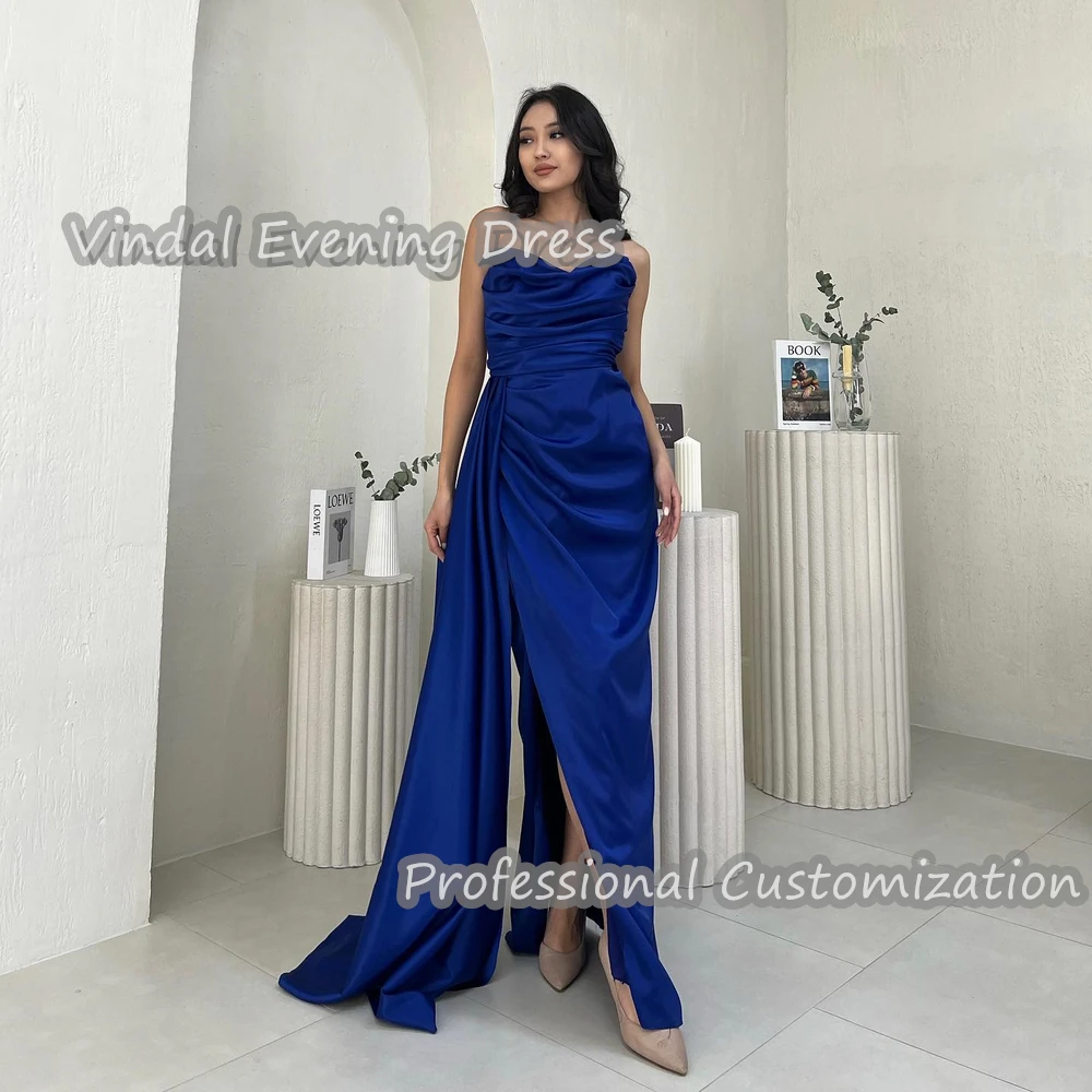 

Vindal Evening Dress Strapless Floor Length A-Line Ruffle Satin Built-in Bra Elegant Sleeveless Sexy Saudi Arabia For Woman 2024