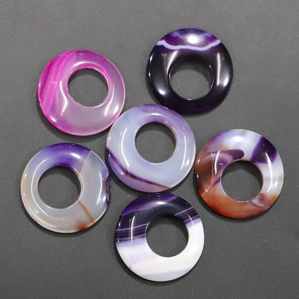 30MM Quality Natural Stone Round Donut Pendants Large Hole Crystal Agate Quartz Charms Exquisite Necklace Jewelry Earring Making