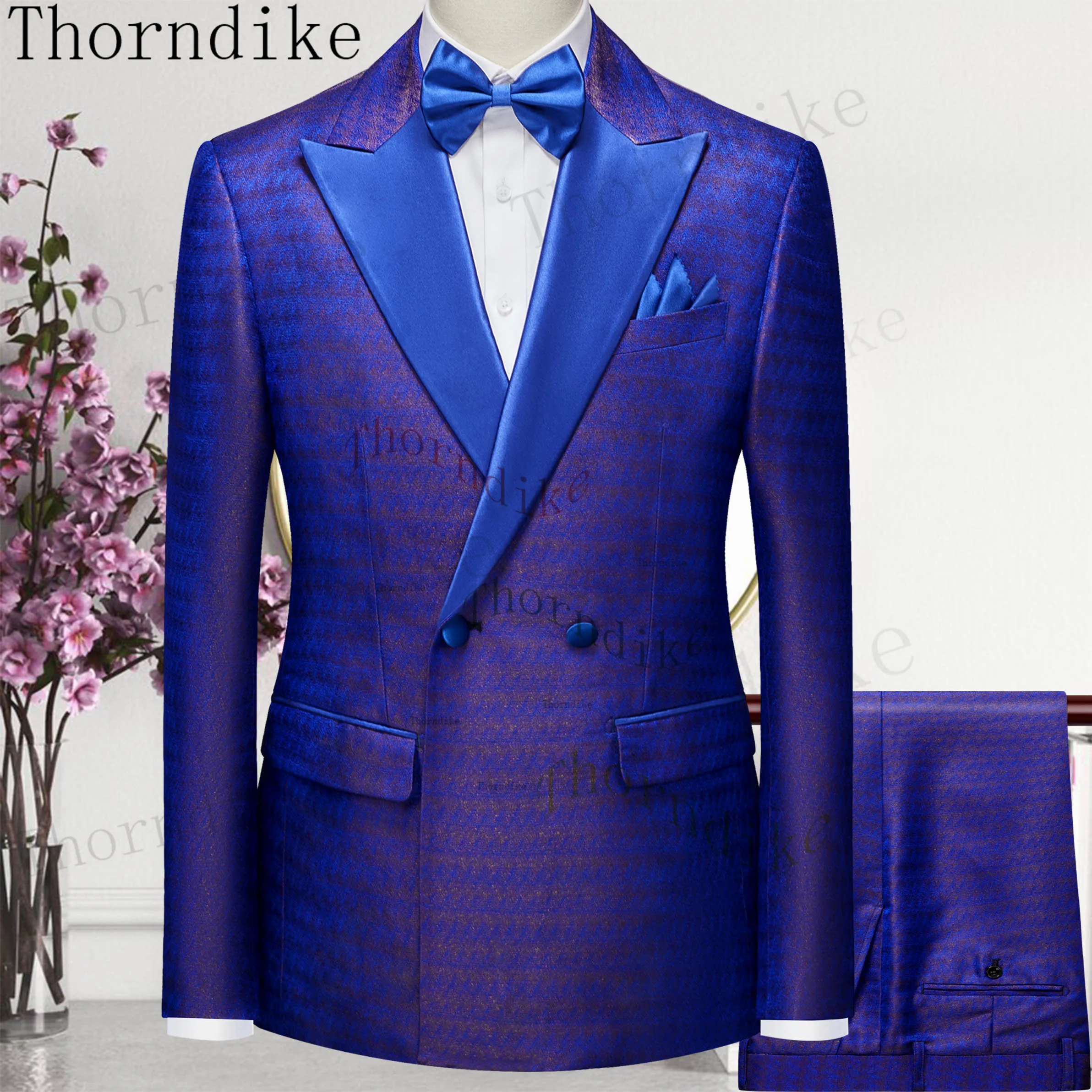 ( Jacket + Vest + Pants ) Thorndike Men Suits Set Tailor-Made Costume Homme Blue Formal Casual Wedding Groom