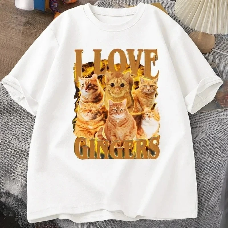 I Love Ginger T-shirt Funny Orange Cat T-shirt Vintage Y2K T-shirt