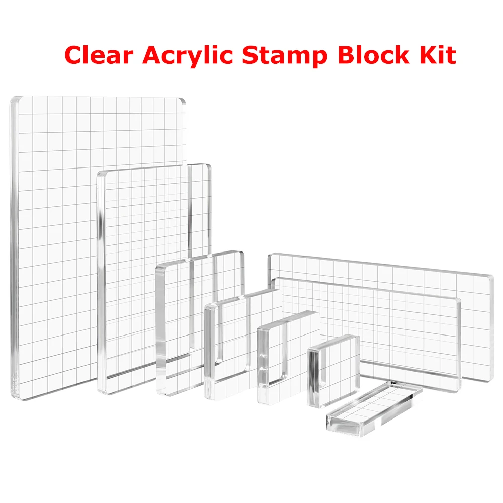 

9 Sizes Clear Acrylic Stamp Block Kits Transparent Pad with Laser-etched Gridlines DIY Scrapbooking Photo Album Craft 2023 New