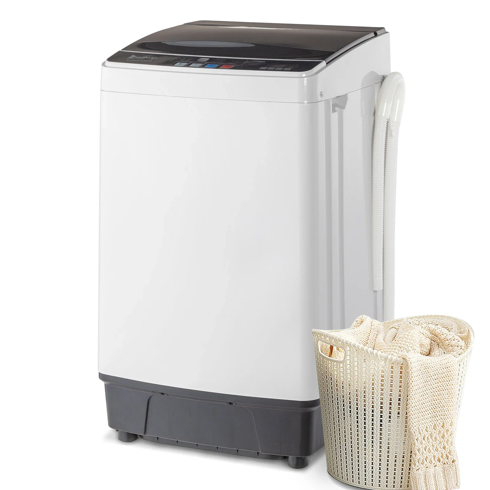 Full-Automatic Top Load Portable Compact Laundry Washer, Spin with Drain Pump, 10 Programs, 8 Water Levels, LED Display.