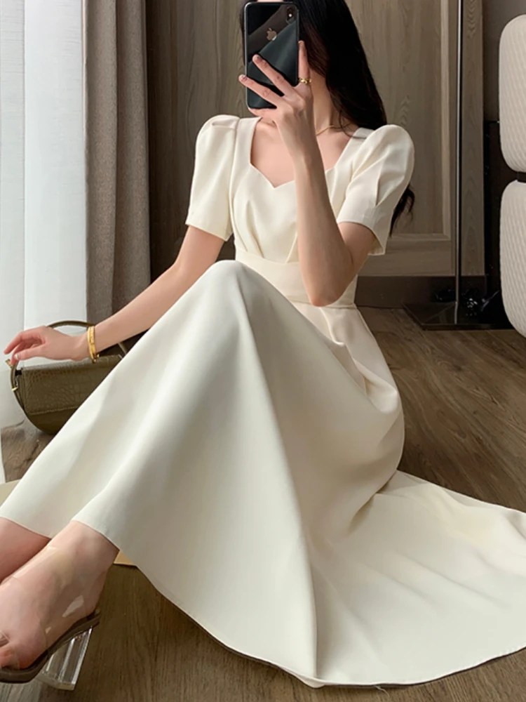 Women Summer Fashion Korean A-Line Midi Party Dress Elegant