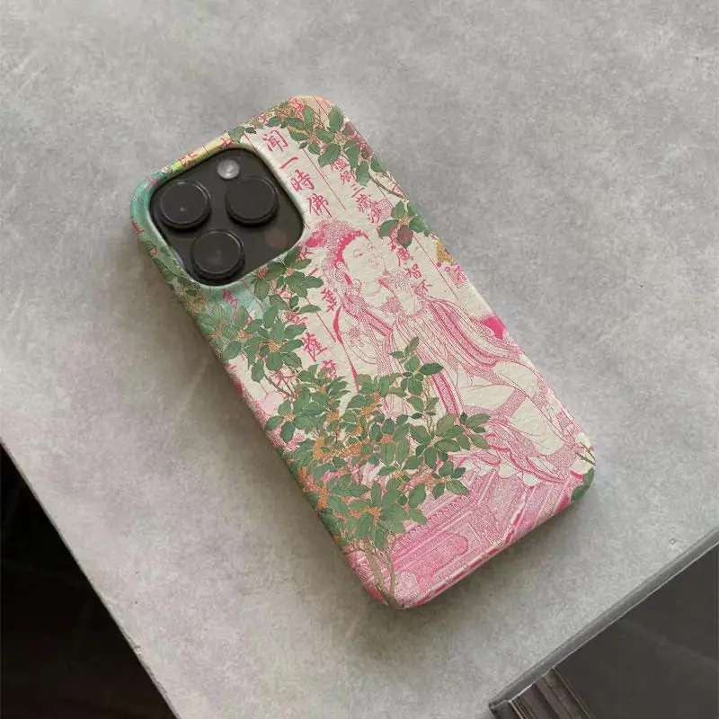 รูปสินค้า เคสโทรศัพท์ลายพระมัญชุศรี สีชมพู พร้อมพระคัมภีร์พุทธศาสนา