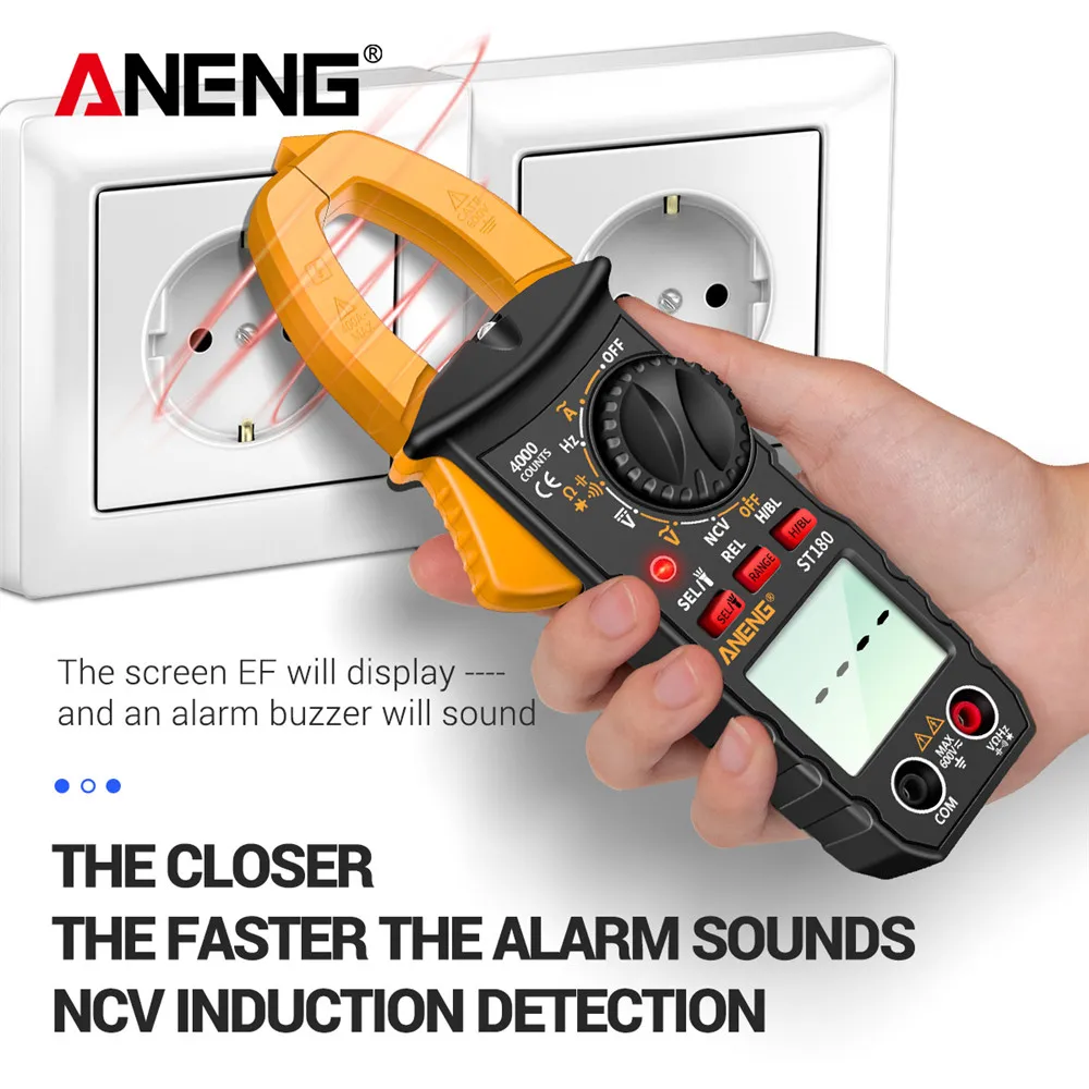 

ANENG ST180 Digital Clamp Meter AC Current Multimeter Ammeter Voltage Tester Car Amp Hz Capacitance NCV Ohm Tool 4000 Counts