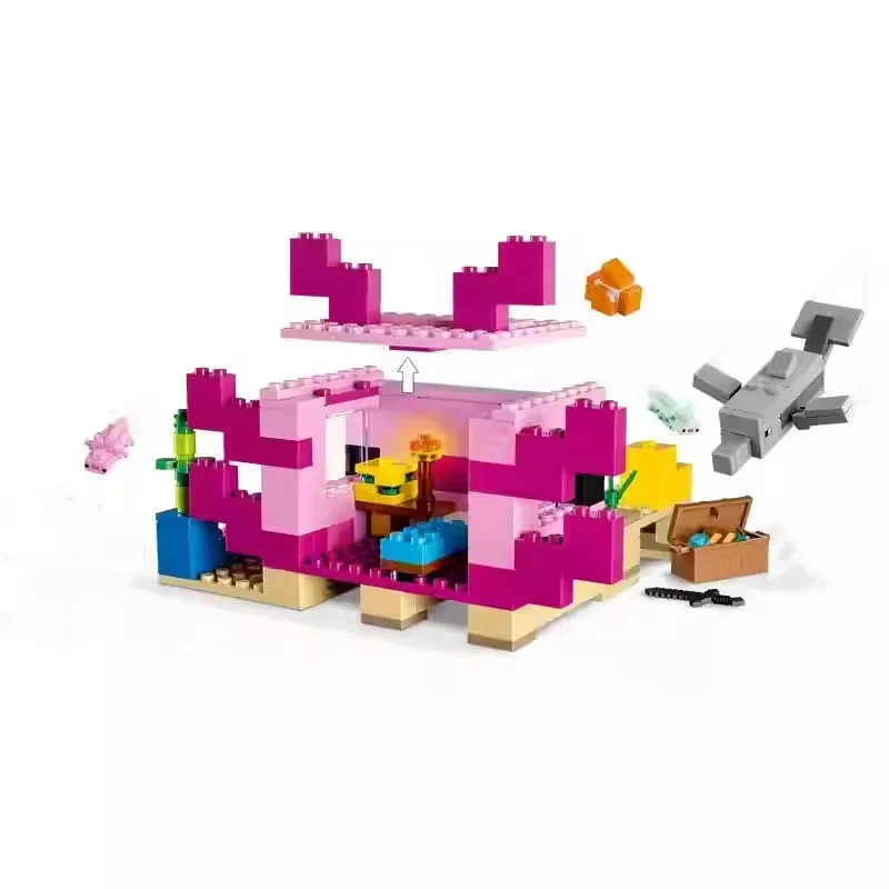 MOC 세트 내 DIY 미니 월드 게임 시리즈 빌딩 블록 액솔로틀 하우스 수중 좀비 어린이 장난감 선물 21247
