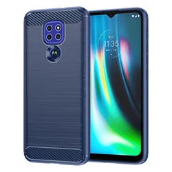Luxury Calfskin PU Leather ShockProof Hard Back Phone Case for Moto E7 Plus (Blue)