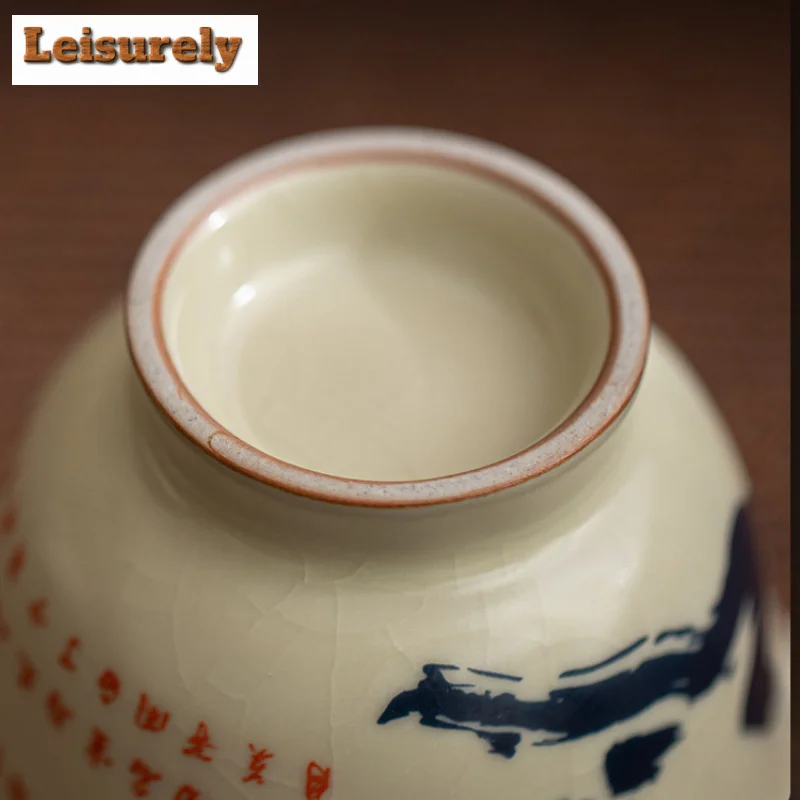 Chinese Man Jianghong Ceramic Teacup Imitation Song Ru Kiln High Foot Cup Richness Medium Mug Meditation Cup Teaset Drinkware